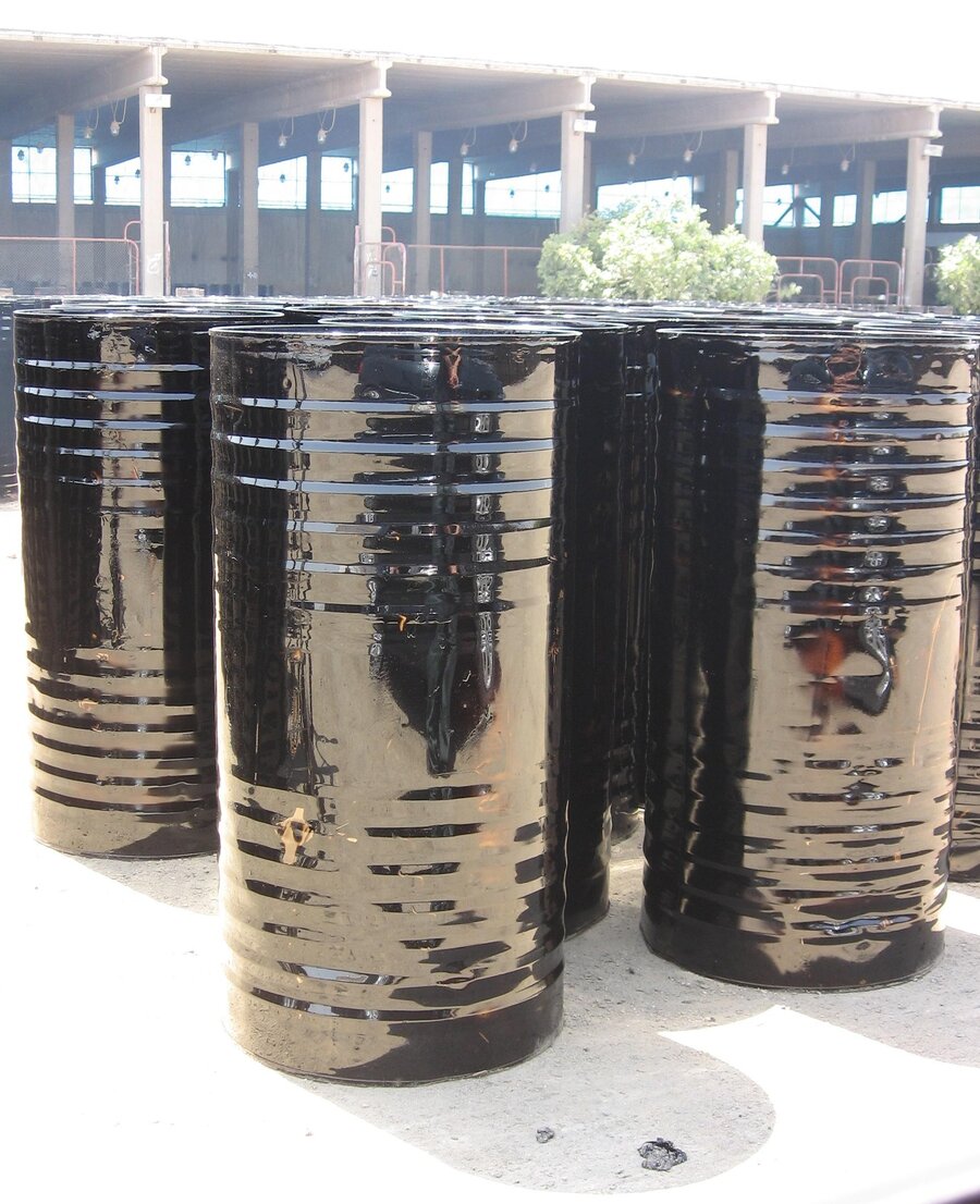 Steel drums in bulk storage